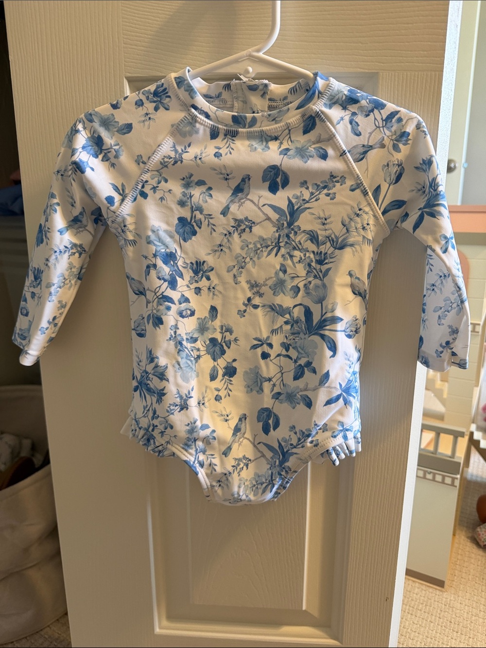 Edgehill Collection 12-18 Chinoiserie Blue White Floral Swim Rashguard Bathing